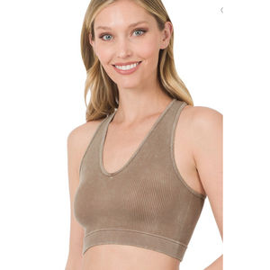 Mocha Washed Ribbed Racer Back Tank Top